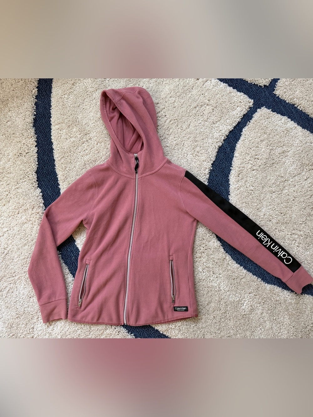 Calvin Klein Performance Dusty Pink Hooded Zip Jacket with Black Sleeve Stripe